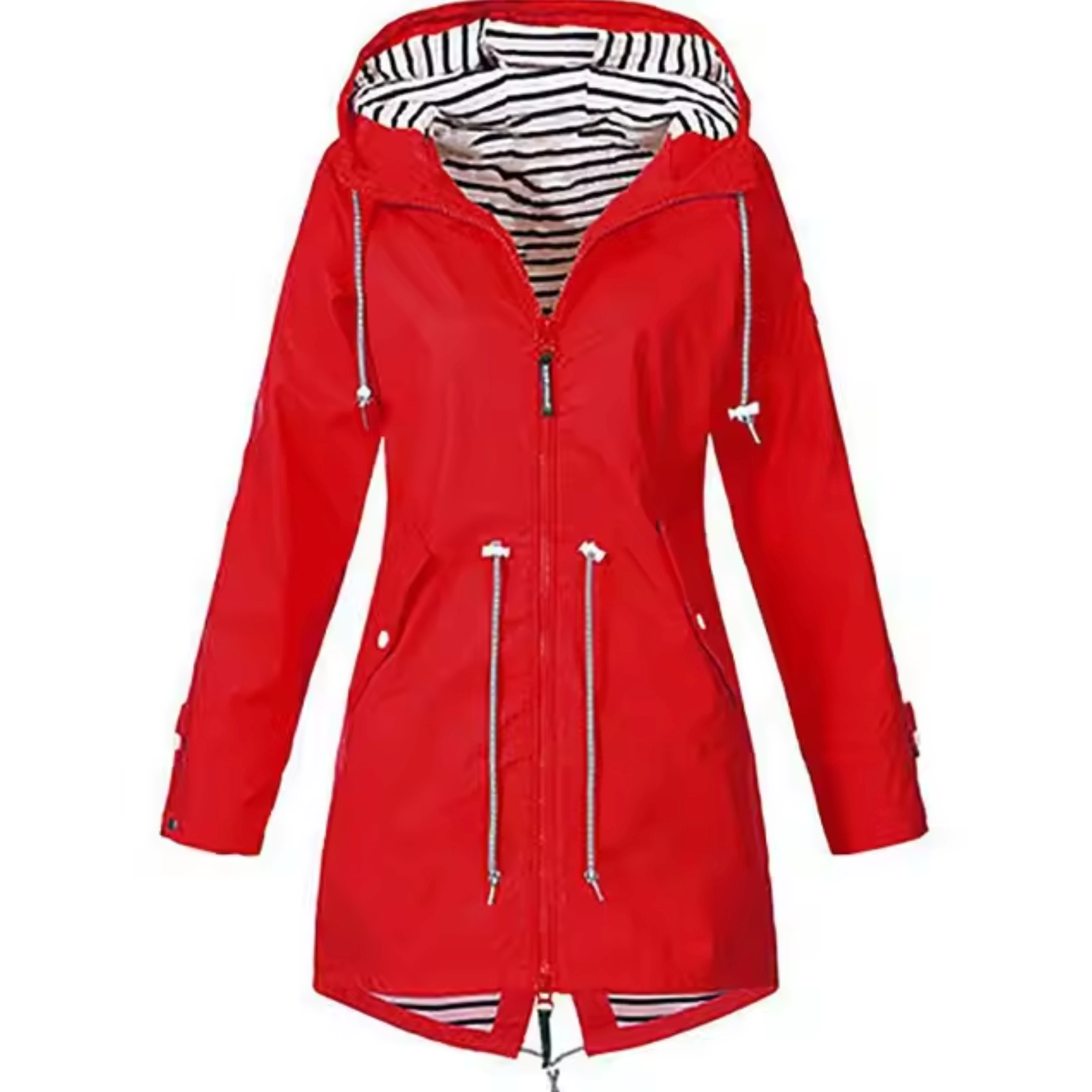 Women's Raincoat - Waterproof Long Model - Adjustable Waist - Hood with Lining