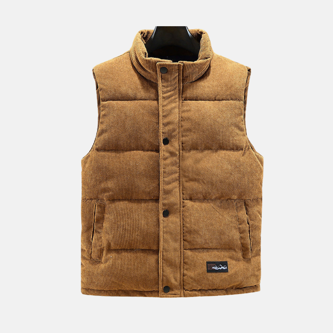 Quilted Corduroy High Collar Vest