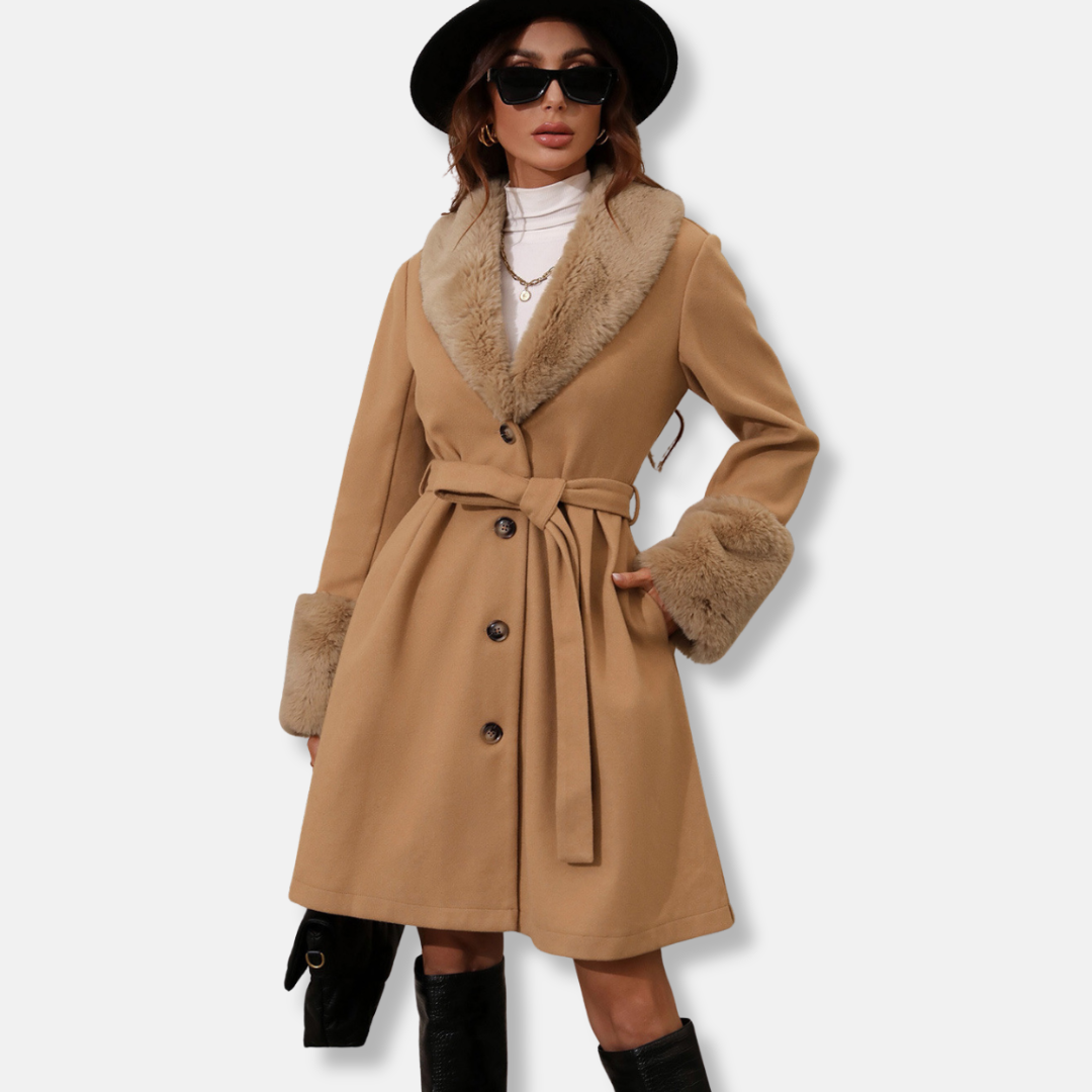 Tailored Fur Collar Belted Trench Coat