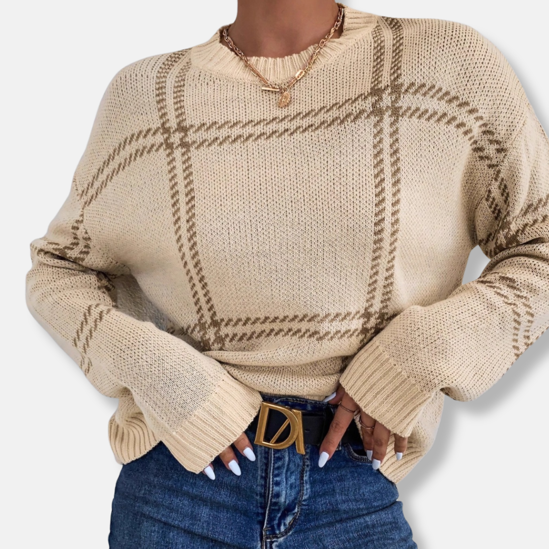 Knit Plaid Crew Neck Sweatshirt