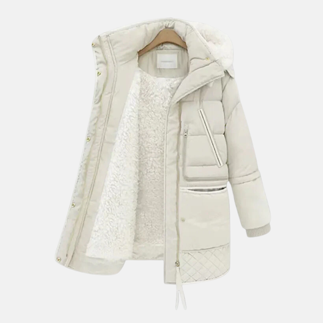 Oversized Quilted Plush Hood Padded Coat