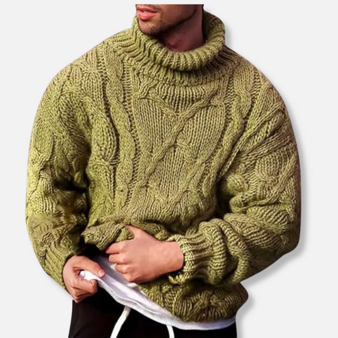Cable Knit Wool Blend Turtleneck Sweater