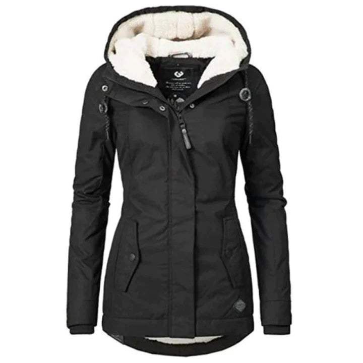 Women's Parka Jacket - Long Tailored Fit - Water-Repellent - Lined with Soft Insulation - Hood with Drawstring