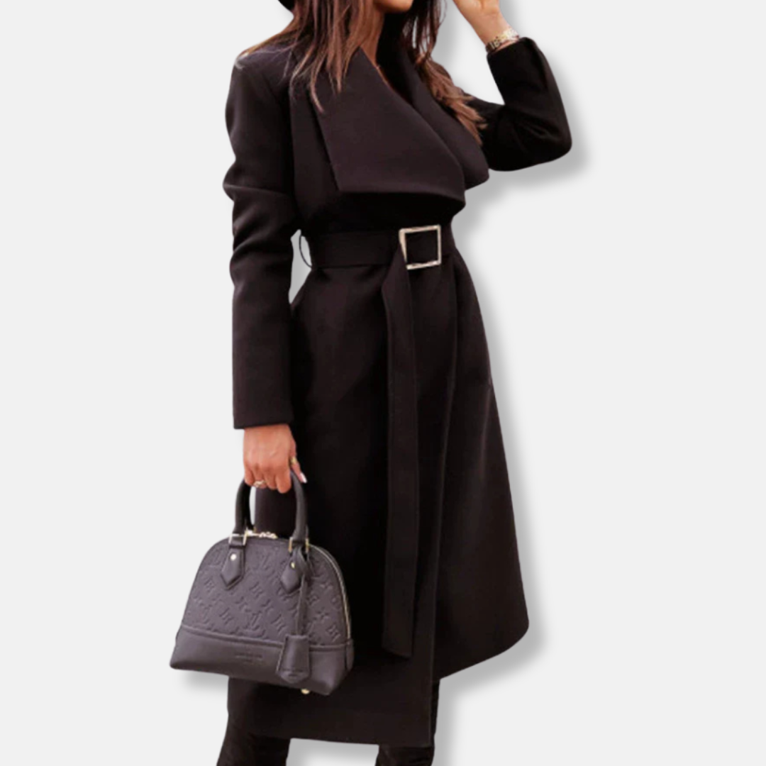 Belted Draped Lapel Longline Coat