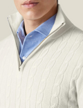 Men's Sweater in Cable Knit – Wool Blend – Half Zipper – Smart Casual Fit