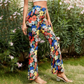 Women's Sectioned Pants - High Waist - Floral Pattern - Retro Flared Design