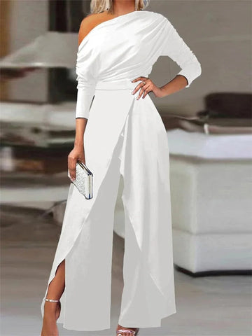 One-Shoulder Draped Fit Wide-Leg Jumpsuit