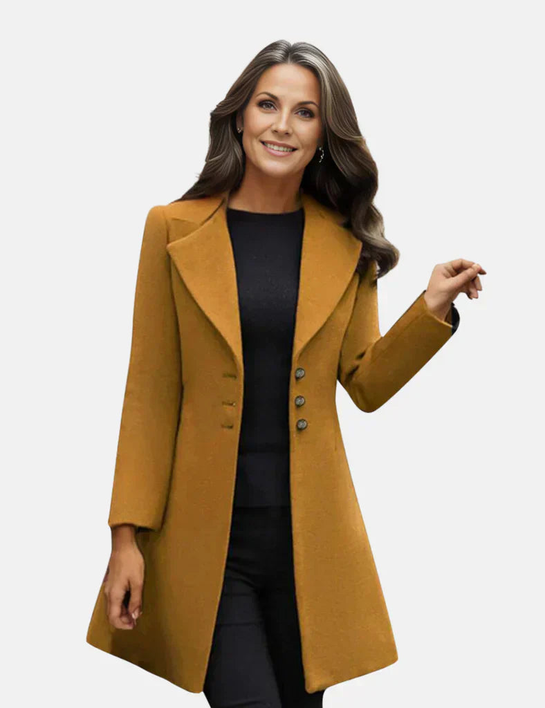 Women's Coat - Tailored Fit - Knee Length - Single-Breasted with Button Closure