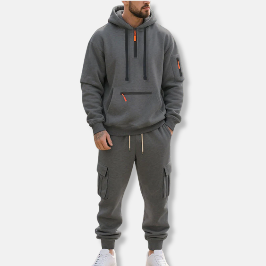 Two-PieceRelaxed Fit Half-Zip Cargo Tracksuit Set