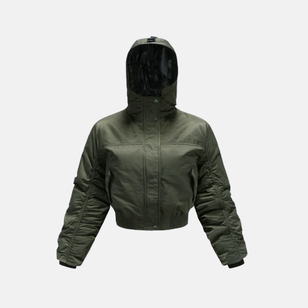 Cropped Hooded Sleeve Pocket Padded Coat