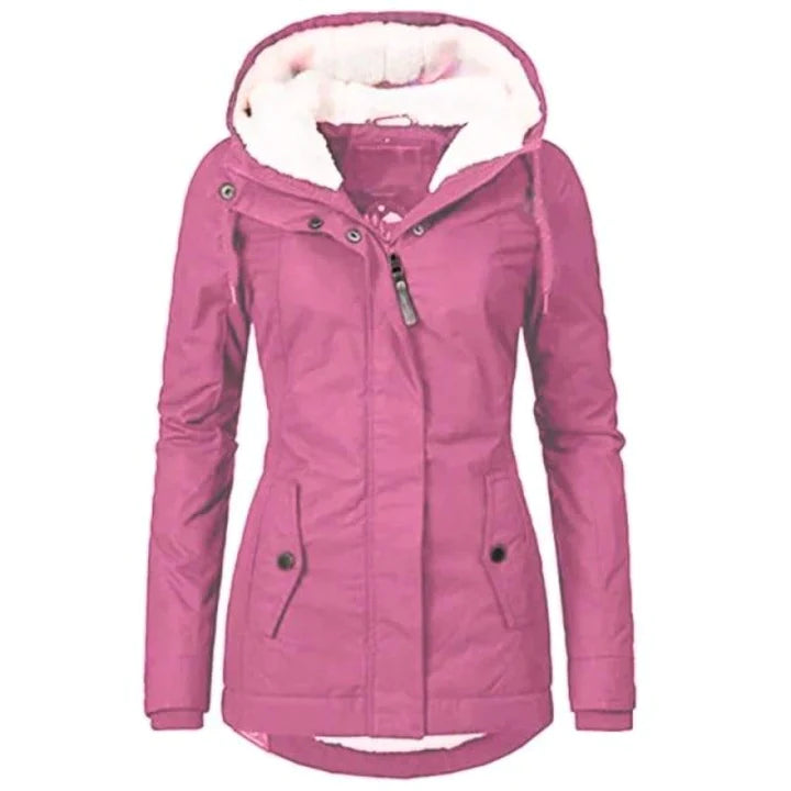 Women's Parka Jacket - Long Tailored Fit - Water-Repellent - Lined with Soft Insulation - Hood with Drawstring