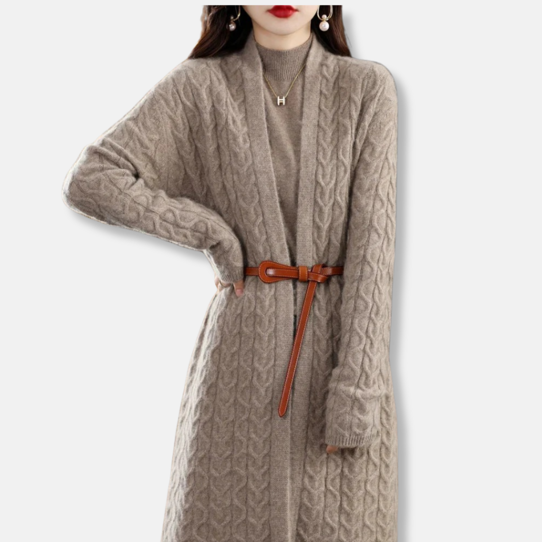 Cable Knit Belted Relaxed Long Cardigan