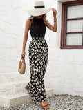 Women's Pants - High-Waisted with Elastic - Wide Leg - Trendy Animal Print