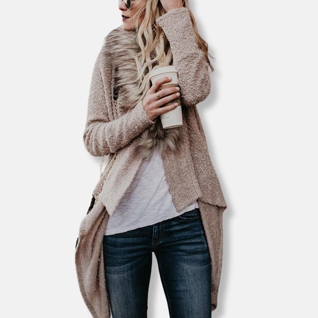 Faux Fur Collar Relaxed Fit Cardigan Jacket