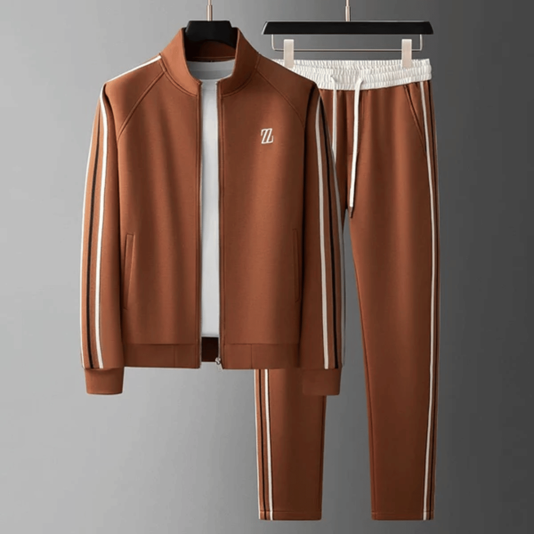 Men's Tracksuit - Zip-up Jacket & Tapered Pants - High Collar & Side Pockets