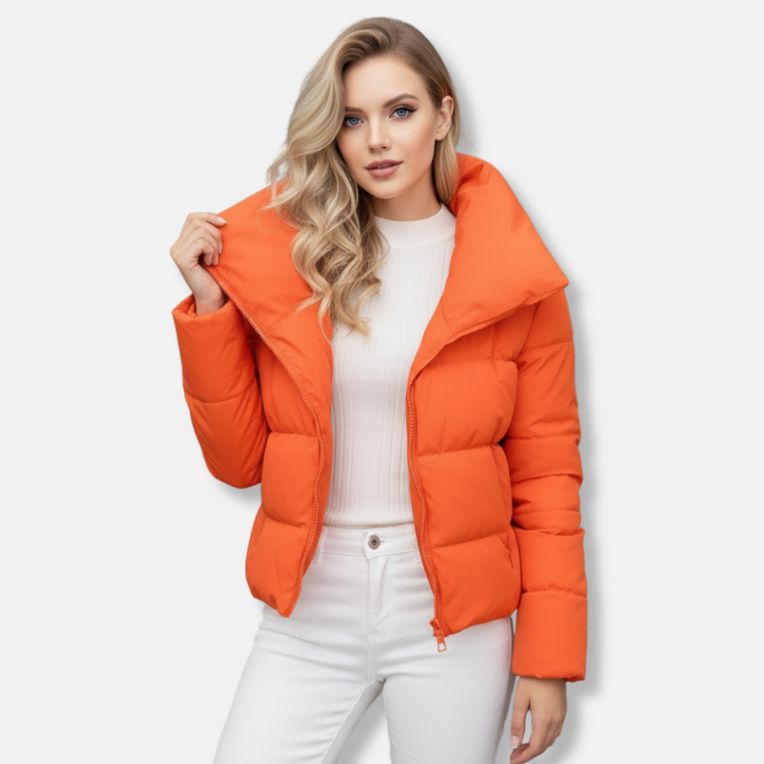 Padded Funnel Neck Asym Zip Quilted Coat