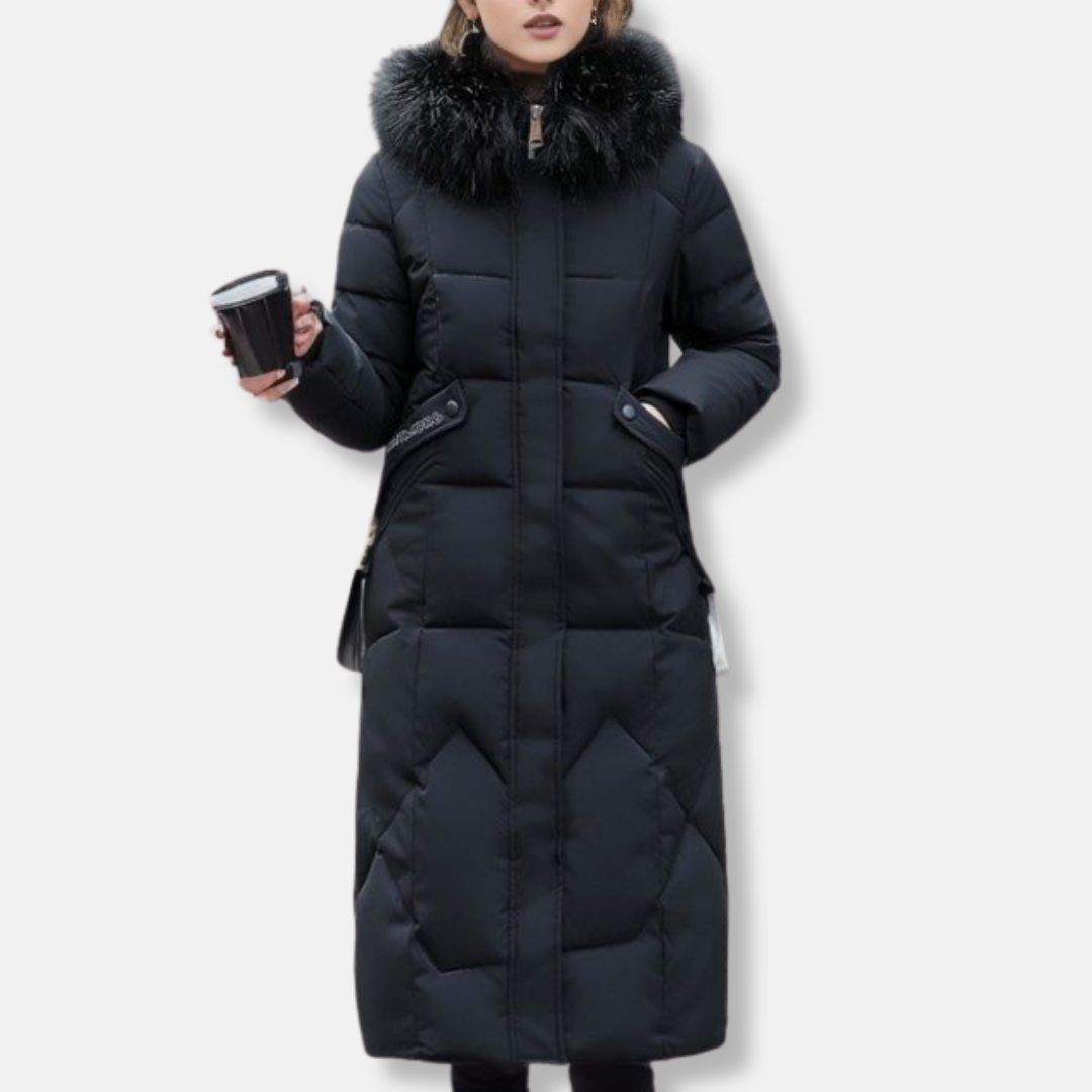Quilted Slim Fit Detachable Fur Coat