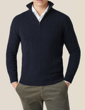 Men's Sweater in Cable Knit – Wool Blend – Half Zipper – Smart Casual Fit