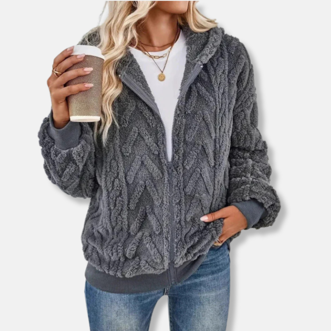 Plush Knit Oversized Relaxed Fit Hooded Jacket