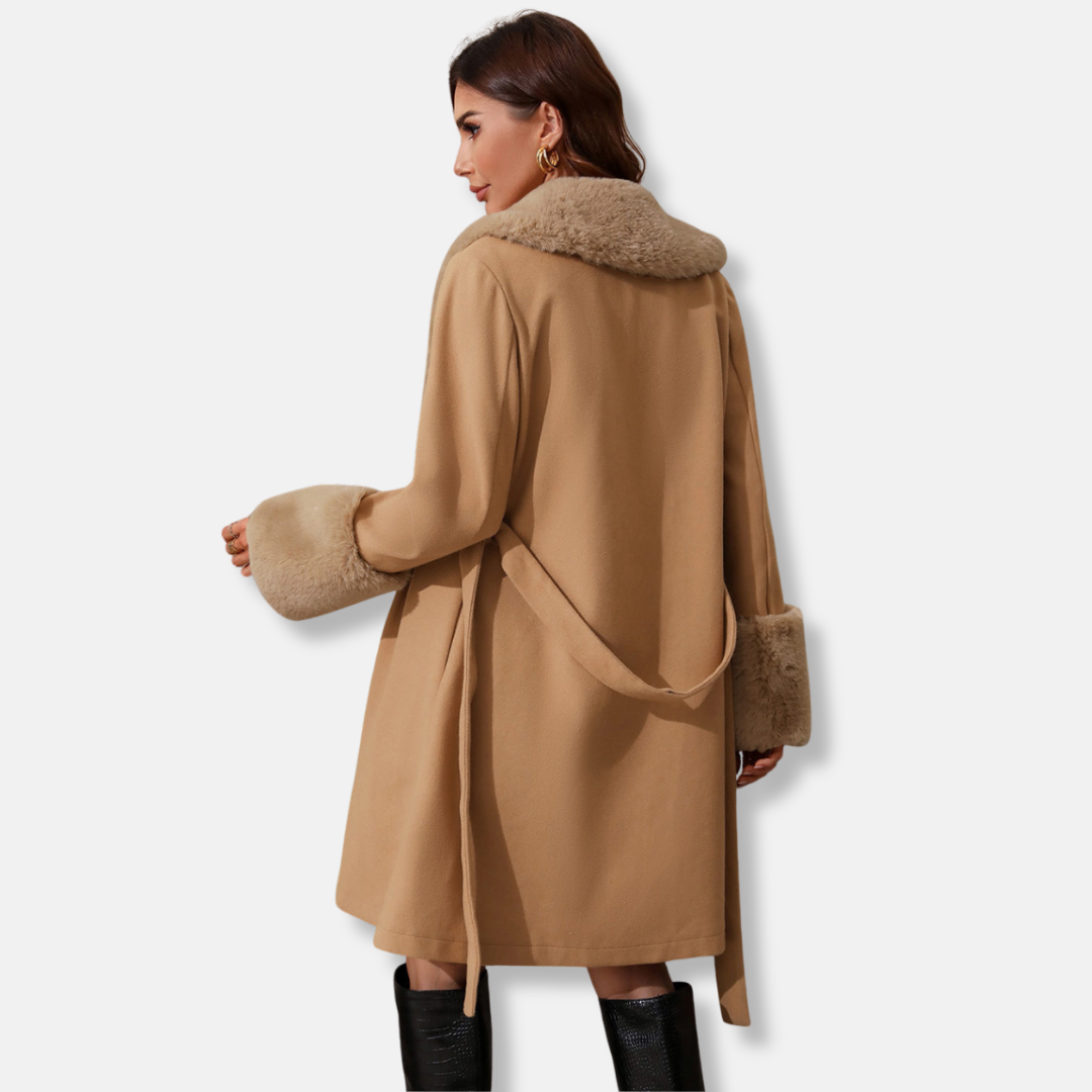 Tailored Fur Collar Belted Trench Coat
