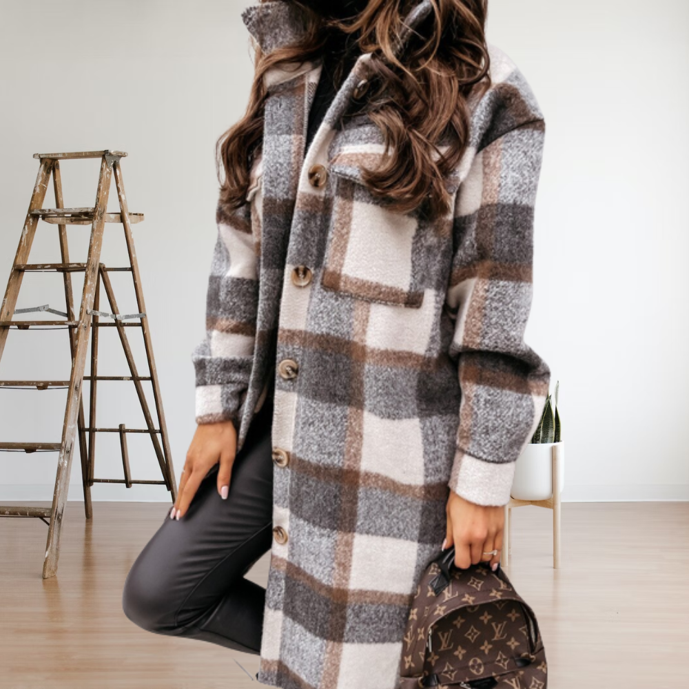 Checked Long Silhouette Wool Coat