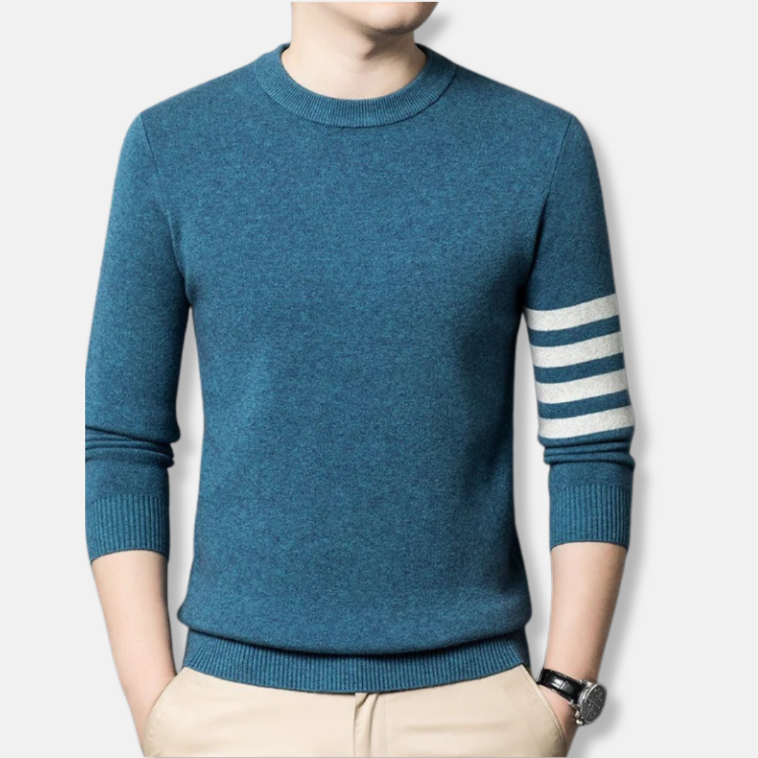 Fine Knit Regular Fit Striped Sleeve Sweater