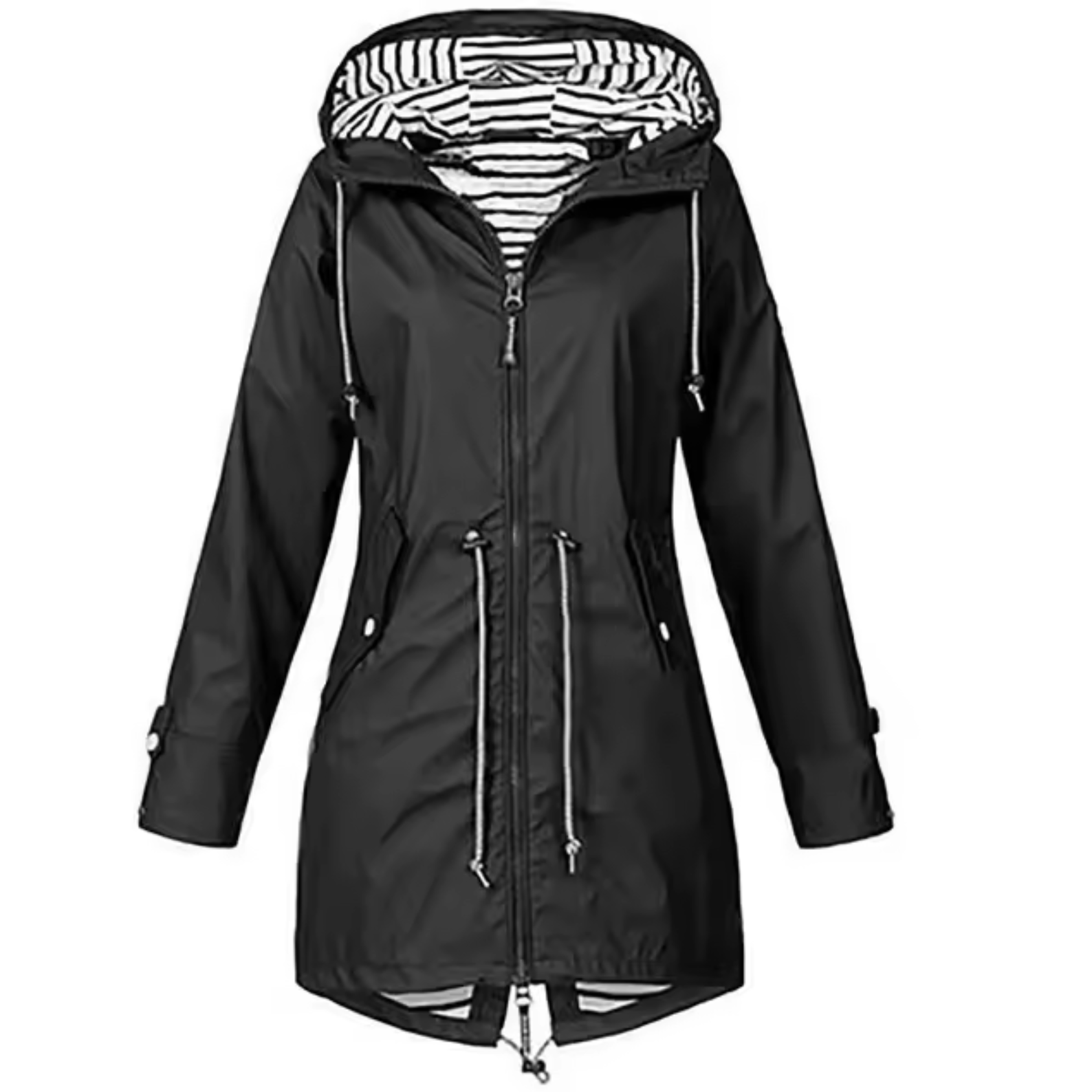Women's Raincoat - Waterproof Long Model - Adjustable Waist - Hood with Lining