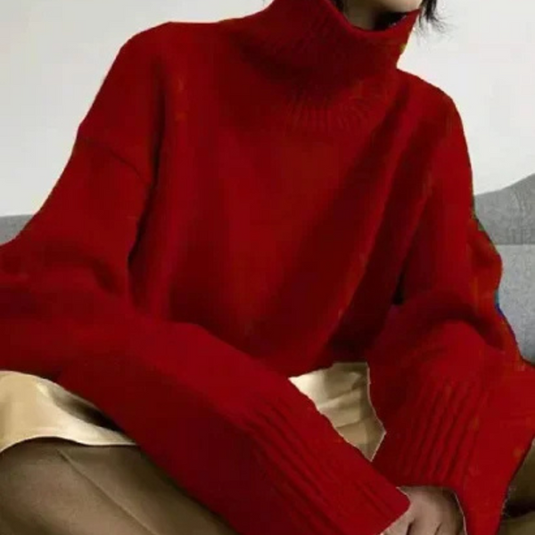 Women's Turtleneck Sweater – Knitted – Loose Fit – Soft and Warm