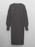 Women's Knit Dress - V-Neck - Long-Sleeved - Fitted Ribbed Design - Elegant & Comfortable