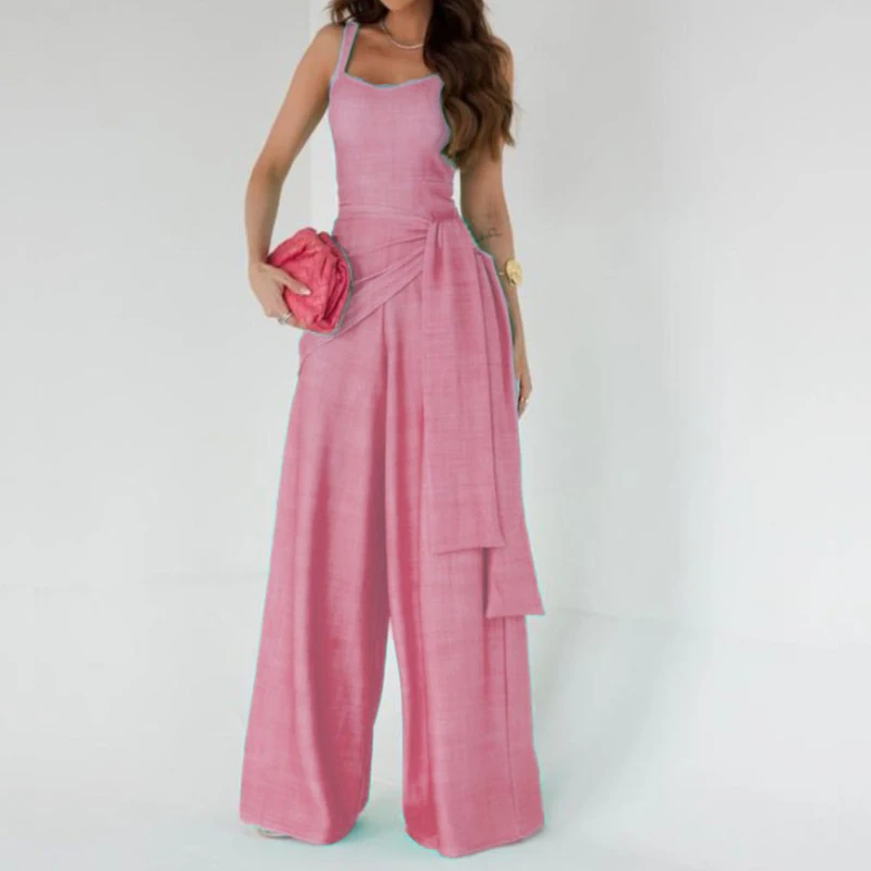 Spaghetti Strap Fitted Waist Wide Leg Jumpsuit
