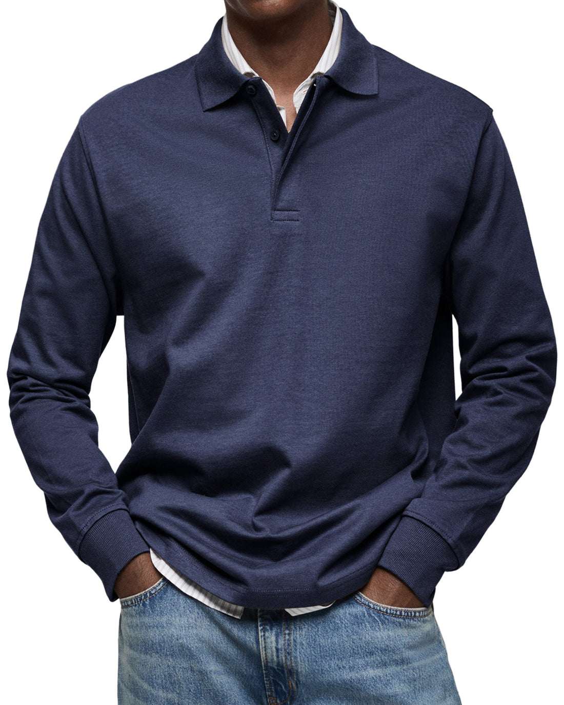 Cotton Blend Relaxed Fit Long Sleeve Polo Shirt