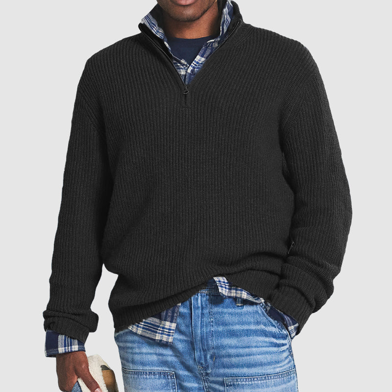 Quarter Zip Ribbed Relaxed Knit Sweater