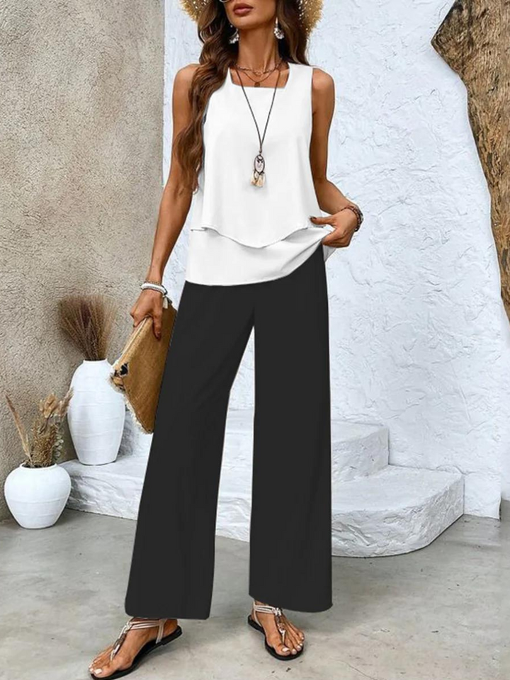Women's Set – Sleeveless Blouse & Wide-Leg Pants – Light & Airy Design