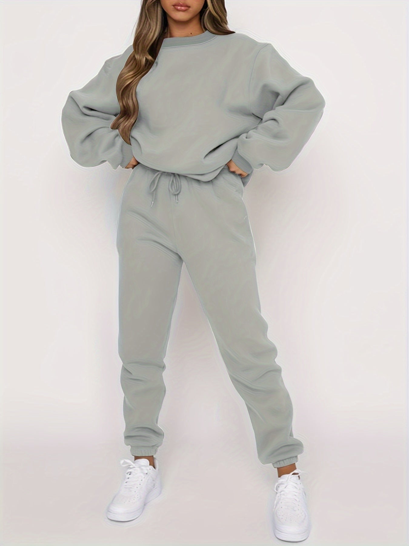 Women's Jogging Set - Oversized Sweatshirt & High-Waisted Joggers - Soft & Comfortable