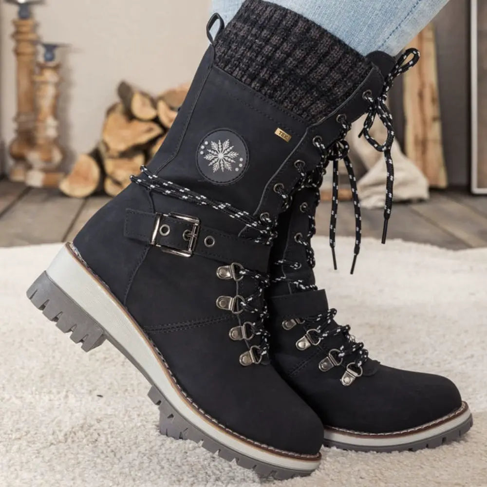 Women's Boots - Genuine Leather - Lace-up Closure - Robust Non-slip Sole - Comfortable Fit