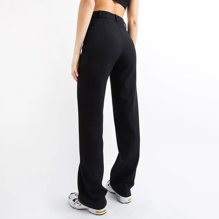 Women's Suit Pants - High-Waisted - Wide Legs - Elegant with Pockets