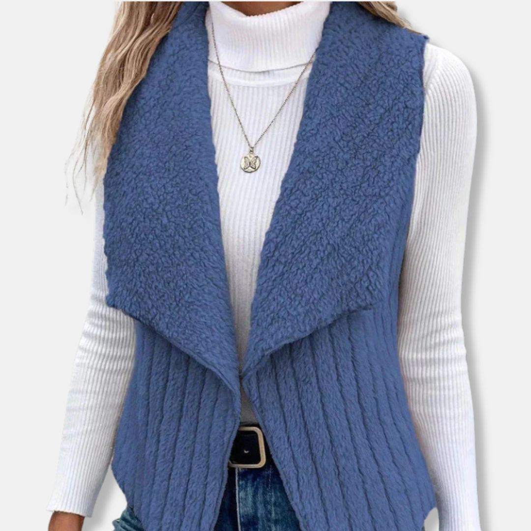 Knit Blend Shawl Collar Hip Length Vest