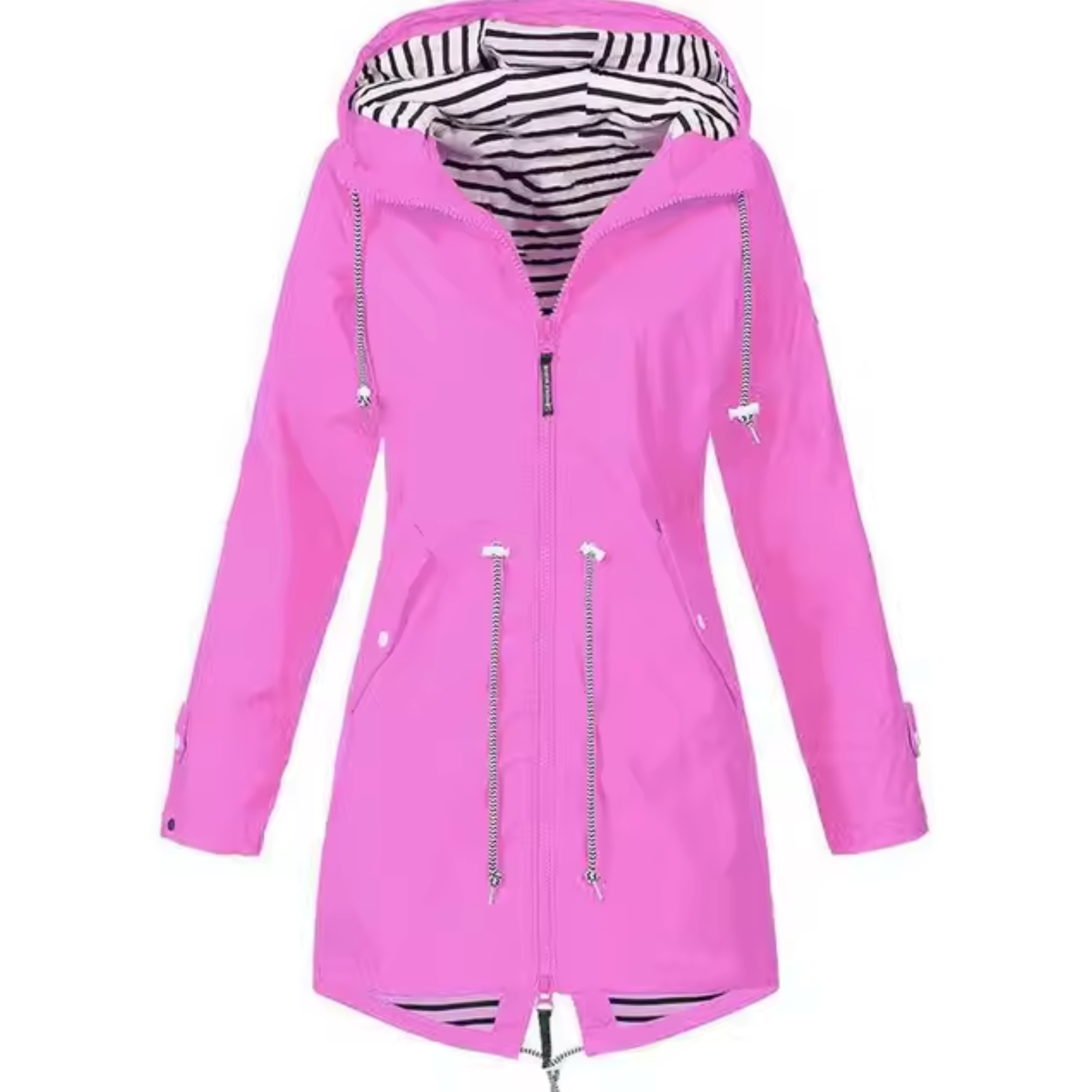 Women's Raincoat - Waterproof Long Model - Adjustable Waist - Hood with Lining