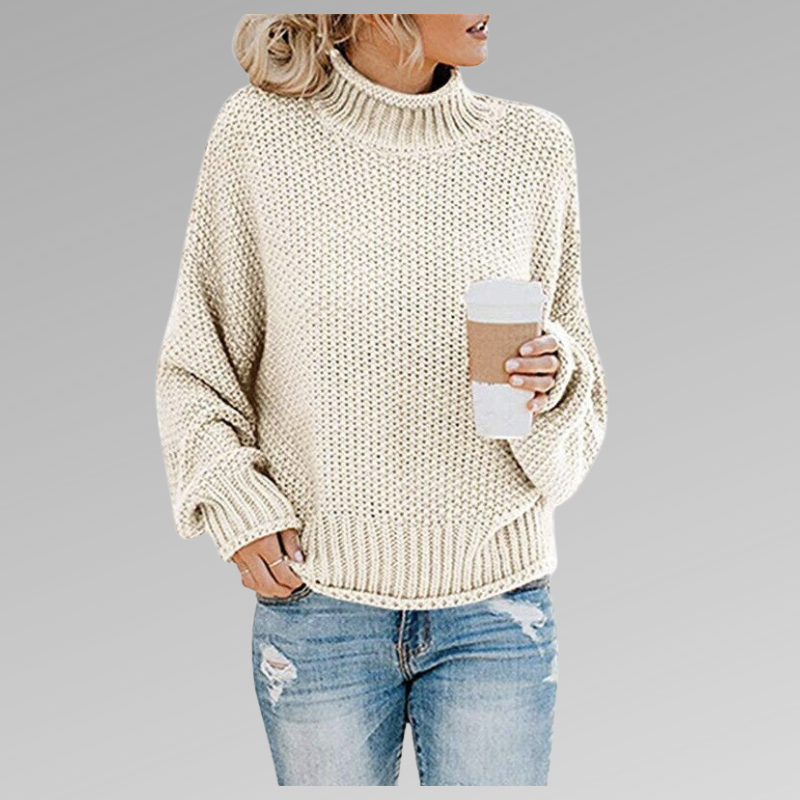 Women's Knit Sweater - Oversized Fit - Turtleneck - Soft and Warm