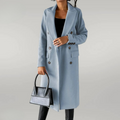 Women's Long Coat - Wool Blend - Double Breasted - Tailored Fit - Notch Lapel