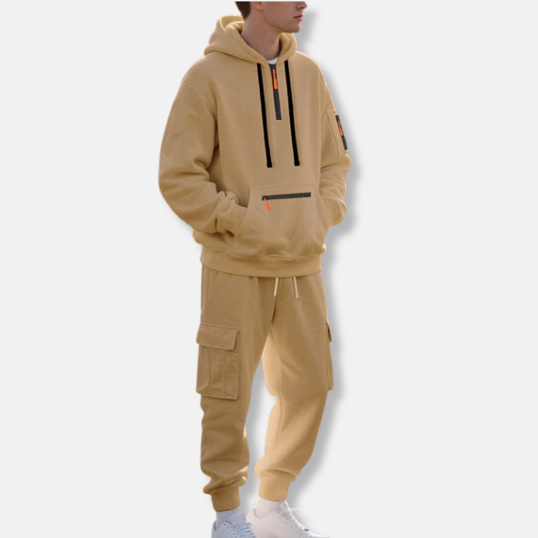 Two-PieceRelaxed Fit Half-Zip Cargo Tracksuit Set
