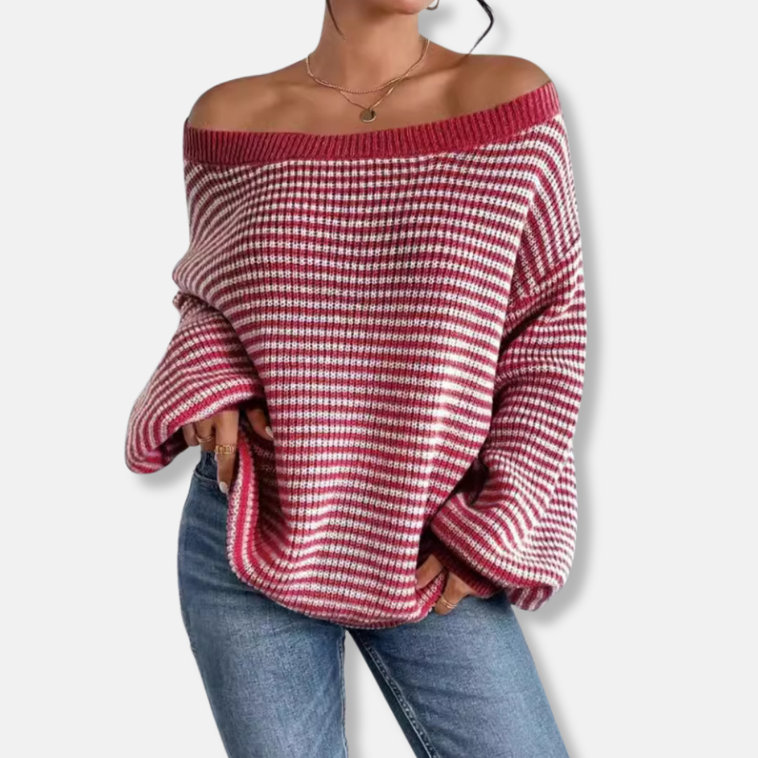 Boat Neck Lantern Sleeve Sweater