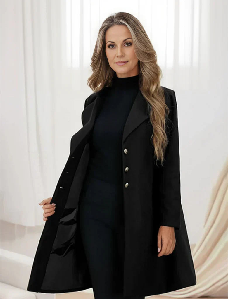 Women's Coat - Tailored Fit - Knee Length - Single-Breasted with Button Closure