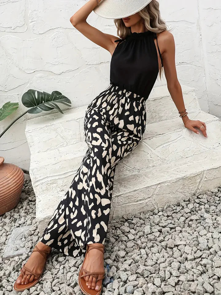 Women's Pants - High-Waisted with Elastic - Wide Leg - Trendy Animal Print
