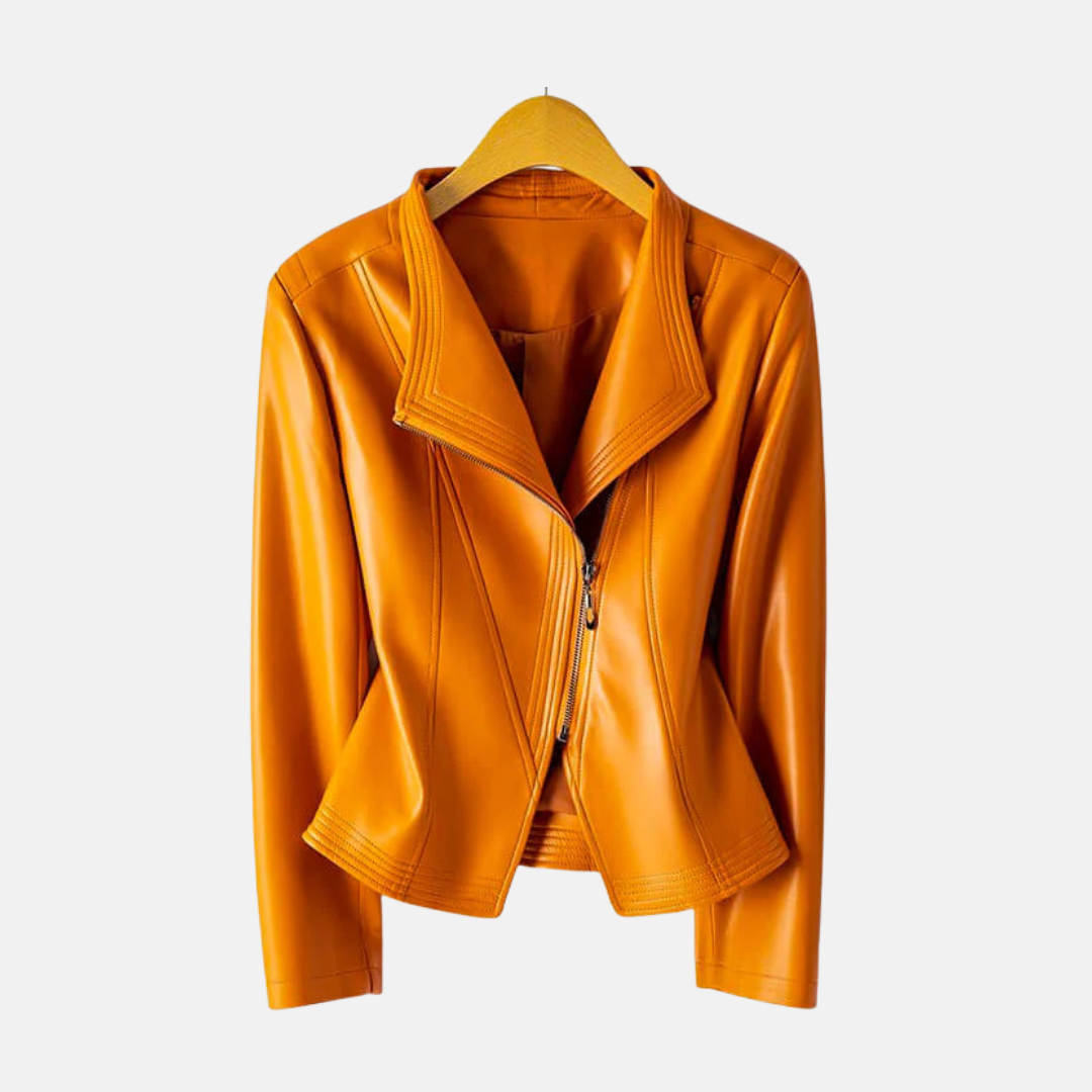 Faux Leather Cropped Asymmetrical Jacket