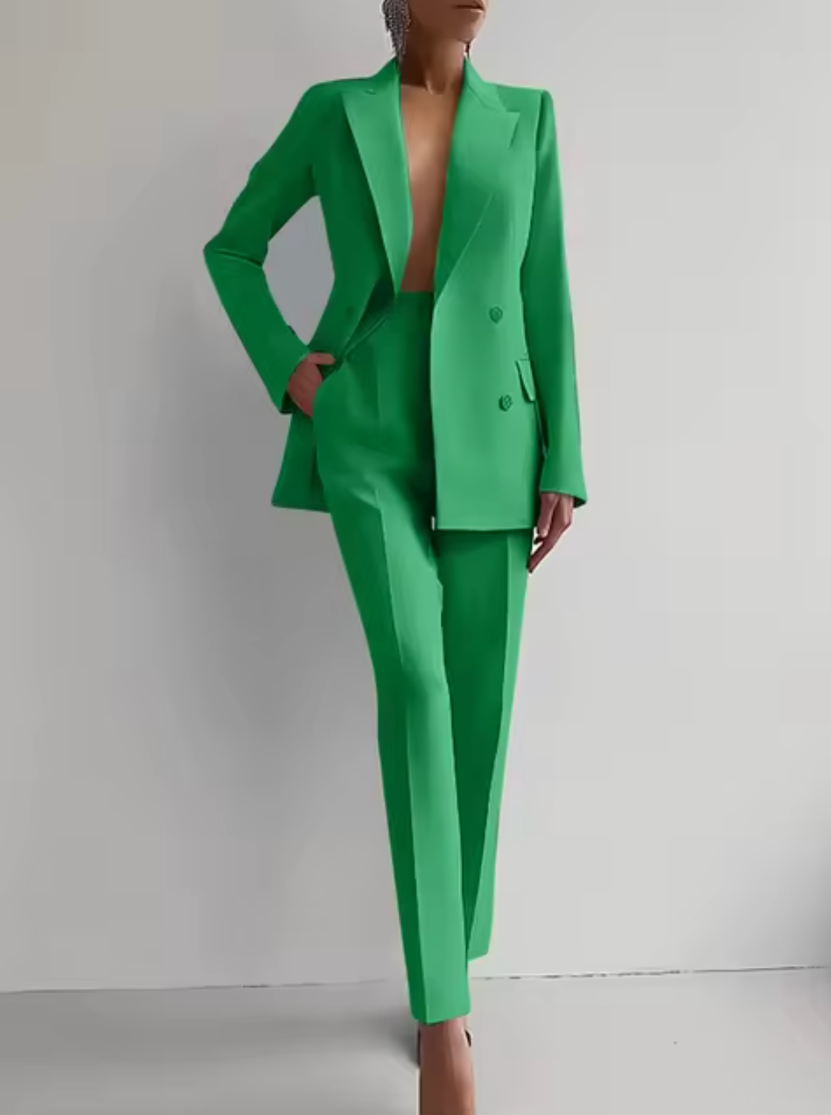 Women's Suit - Tailored Double-Breasted Blazer - High-Waisted Suit Pants