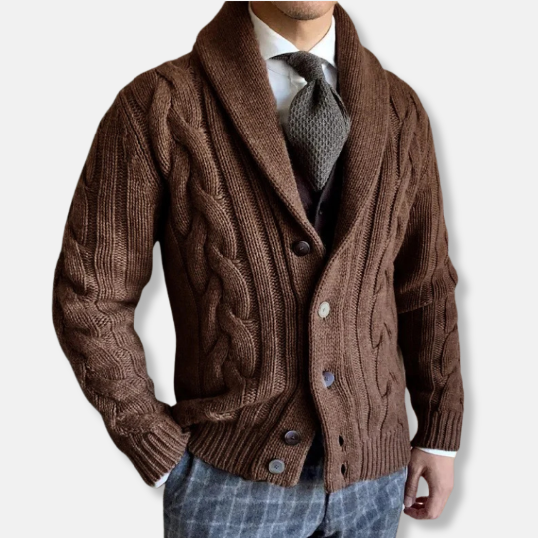 Cable Knit Shawl Lapel Cardigan