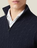 Men's Sweater in Cable Knit – Wool Blend – Half Zipper – Smart Casual Fit