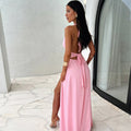 Women's Gala Dress - Halterneck - Fitted Waist - High Slit - Floor-length