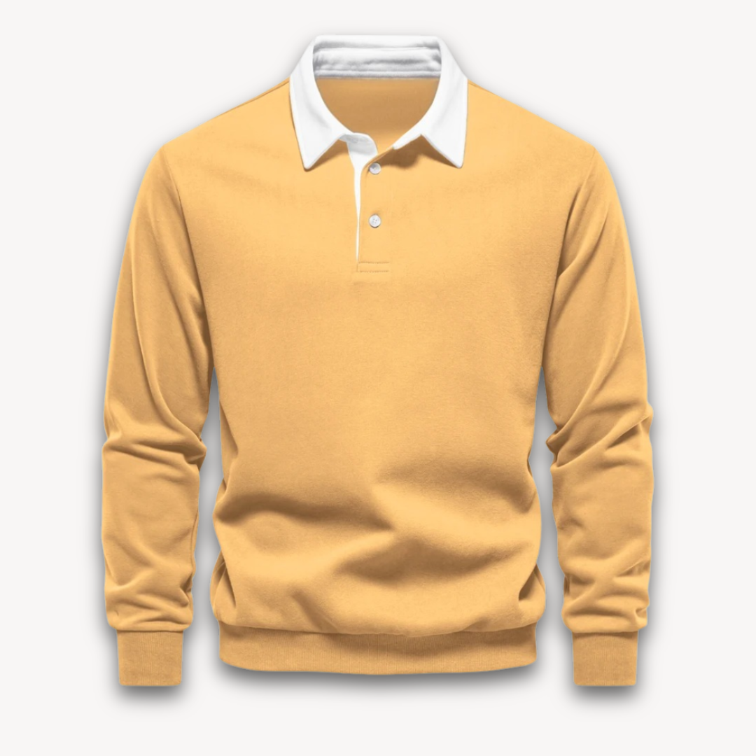 Men's Polo Sweater – Regular Fit – Long-Sleeved – Soft Knitted Natural Fiber